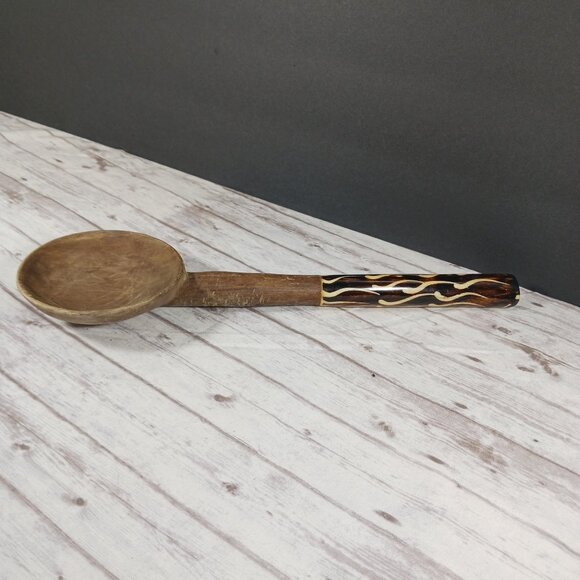 Batik Bone Inlay Hand Carved Wooden Serving/Salad Spoon Kenya Africa 12.5" - Picture 2 of 8